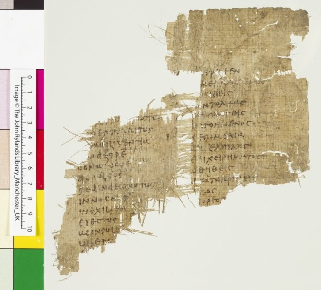 Greek papyrus 61 John Rylands Cicero In Catilinam vocab list papyrus codex verso